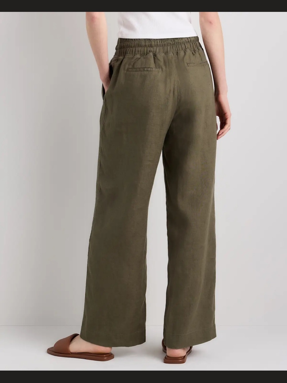 Quince Olive Wide-Leg Linen Drawstring Pants 30” inseam - Picture 4 of 6